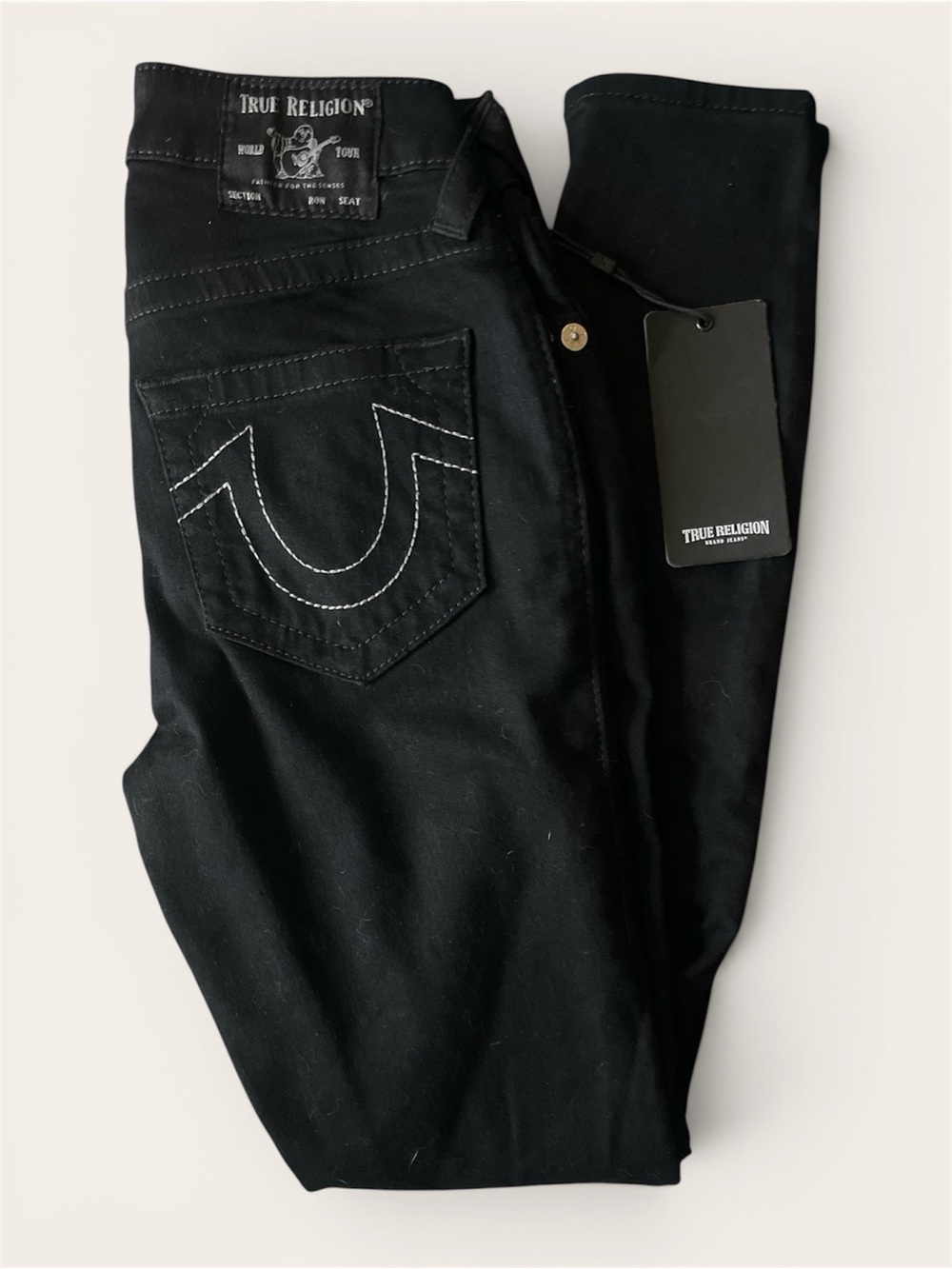 True Religion Black Denim Jeans with Signature Horseshoe Stitch